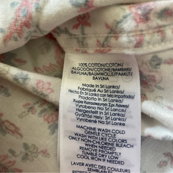 Chaps Womens XL No Iron Button Up Shirt Pink Floral 3/4 Sleeve Blouse Cotton - Picture 8 of 9